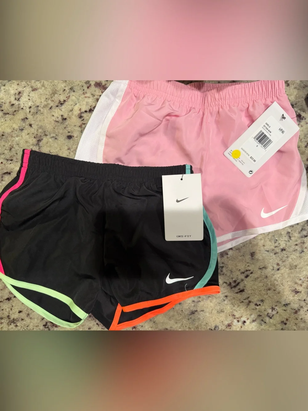 Nike dri fit tempo short bundle of 2 black neon trim and pink sink 66